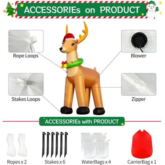 12 FT Huge Christmas Inflatable Reindeer Outdoor Decoration, LED Lights Holiday